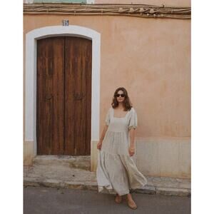 Beachwood Baby Paloma Linen Maxi Dress Cottagecore Minimal One Size in Moon